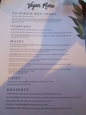 Vegan menu June 2019 at The Royal Saracens Head in Beaconsfield