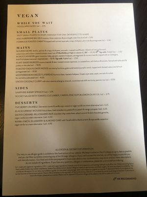 Vegan menu August 2020 at The Royal Saracens Head in Beaconsfield