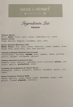 Sample ingredients list - very clear  at Sage & Honey in Burton Upon Trent