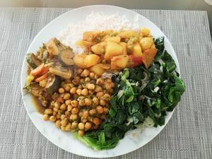 Take Out (but added our own greens) at The Good Heart - Tibetan Memories in Frome