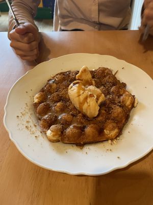 Biscoff Belgian waffles and ice cream  at The Good Heart - Tibetan Memories in Frome