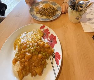 Chickpea spinach curry (top) & potato pea curry (bottom)  at The Good Heart - Tibetan Memories in Frome