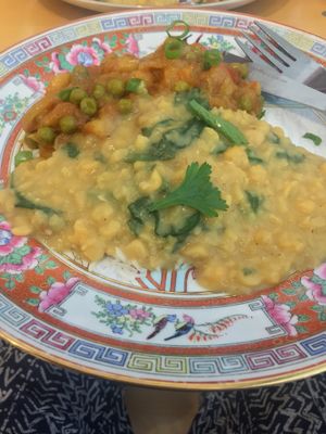 Pea and potato with dal/rice.  at The Good Heart - Tibetan Memories in Frome