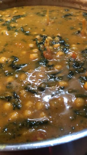 Chickpeas in a Spinach Sauce with Rice and Dahl at The Good Heart - Tibetan Memories in Frome