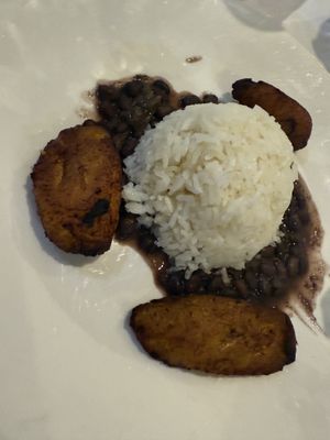 Vegan kids plate: black beans, rice, plantains  at El Golfo in Silver Spring
