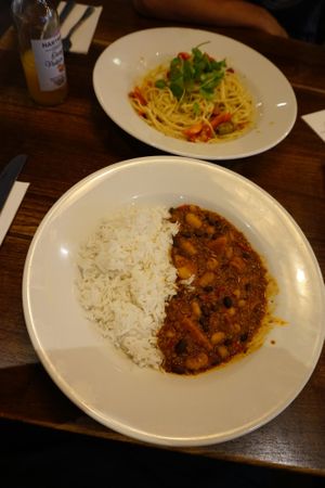 The vegan chili and vegetable linguini at Slug & Lettuce in Weymouth