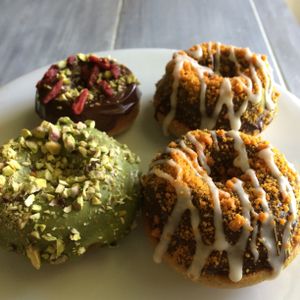Butterfinger, Green matcha pistachio, and chocolate goji berries  at Antoniette Vegan Cafe in West Palm Beach