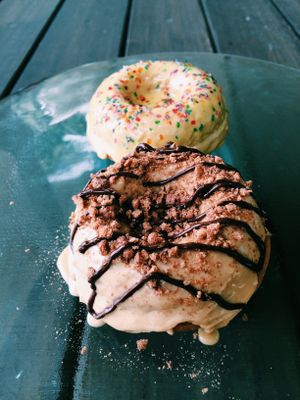 Birthday cake and espresso mocha donuts  at Antoniette Vegan Cafe in West Palm Beach