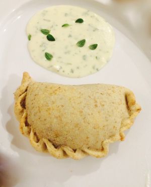 Vegan Empanadas with garlic sauce at Antoniette Vegan Cafe in West Palm Beach