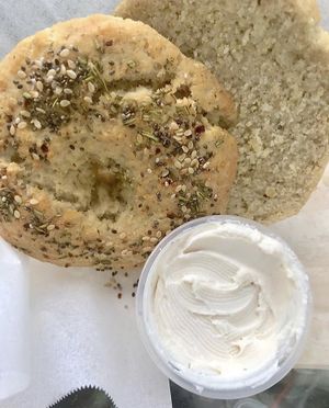 Vegan Gluten Free Bagel with vegan cream cheese at Antoniette Vegan Cafe in West Palm Beach