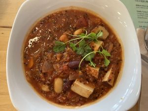 Chunky tomato & quinoa soup with tofu  at Buchanan Bistro in Banchory