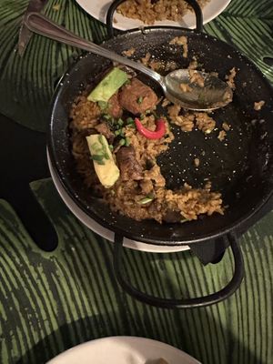 Paella premium with mushrooms and vegan meatballs  at Alvocat in Tarragona