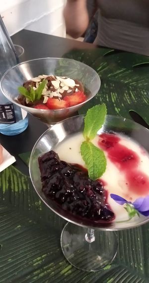 Mousse de cacao,aguacate y plátano
Panacota vegana con frutos rojos at Alvocat in Tarragona