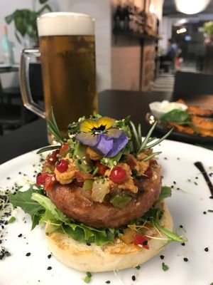 Beyond Burger with local romesco sauce and avocado  at Alvocat in Tarragona