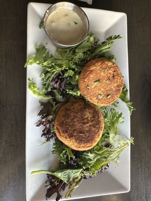 Vegan crab cakes  at Tula Kitchen in Bay Shore