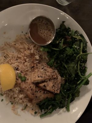 Sesame crusted tofu w coconut rice  at Tula Kitchen in Bay Shore