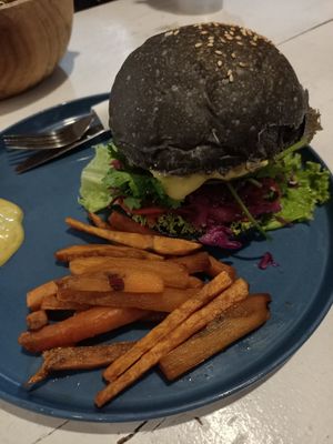 Jackfruit burger at Roots Plant-Based Cafe in Da Nang