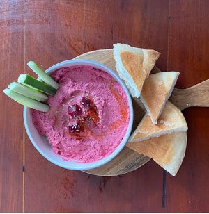 Beethummus & pita at Roots Plant-Based Cafe in Da Nang