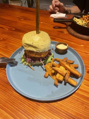 Katsu burger  at Roots Plant-Based Cafe in Da Nang
