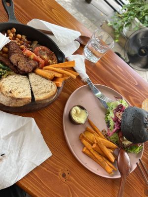 Burger and bowl   at Roots Plant-Based Cafe in Da Nang