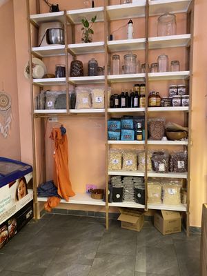 Pantry stuff and merch for sale   at Roots Plant-Based Cafe in Da Nang