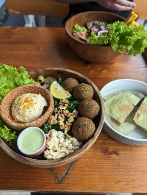 Mediterranean bowl with hummus at Roots Plant-Based Cafe in Da Nang