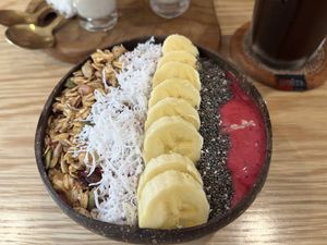 Dragon fruit smoothie bowl   at Roots Plant-Based Cafe in Da Nang