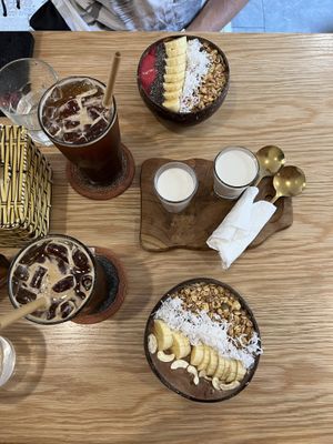 Drinks and smoothie bowls   at Roots Plant-Based Cafe in Da Nang