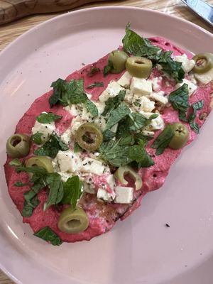 Beetroot hummus on toast   at Roots Plant-Based Cafe in Da Nang
