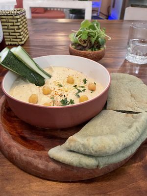 Hummus with pita bread. Super tasty!  at Roots Plant-Based Cafe in Da Nang