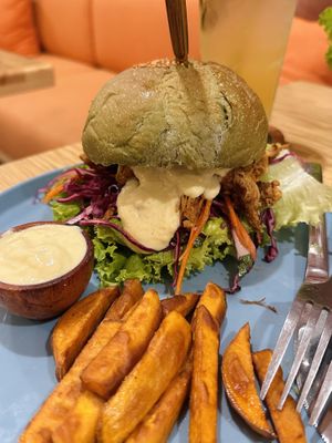 Pulled BVQ burger (140k VND)  at Roots Plant-Based Cafe in Da Nang