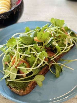 Basil pesto toast (50k VND)  at Roots Plant-Based Cafe in Da Nang