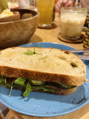 Pesto veggie sandwich (80k VND)  at Roots Plant-Based Cafe in Da Nang
