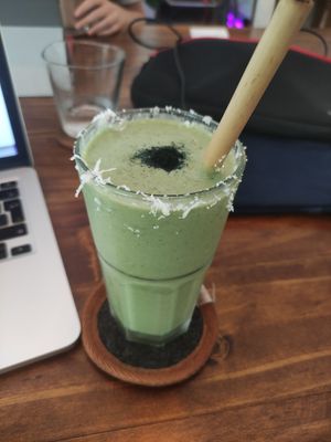Green smoothie at Roots Plant-Based Cafe in Da Nang
