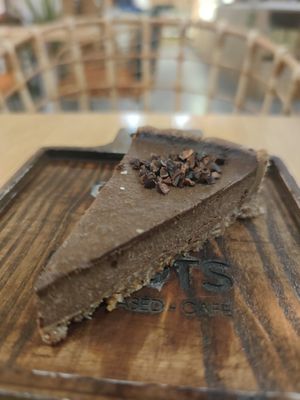 Raw chocolate tart at Roots Plant-Based Cafe in Da Nang