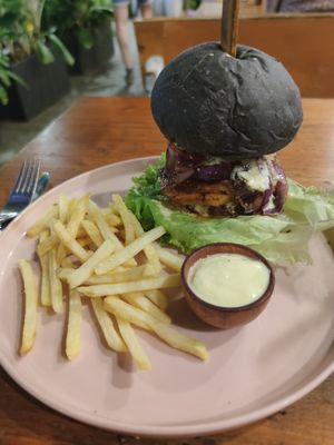 Pineapple Burger at Roots Plant-Based Cafe in Da Nang