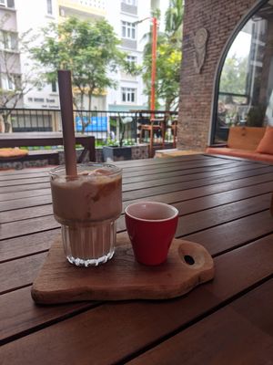 Coconut coffee at Roots Plant-Based Cafe in Da Nang