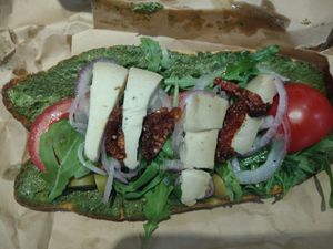 Aged cashew cheese and Pesto 👍🏽👍🏽 at Roots Plant-Based Cafe in Da Nang