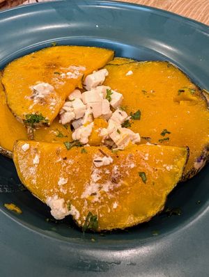 Pumpkin wedges at Roots Plant-Based Cafe in Da Nang