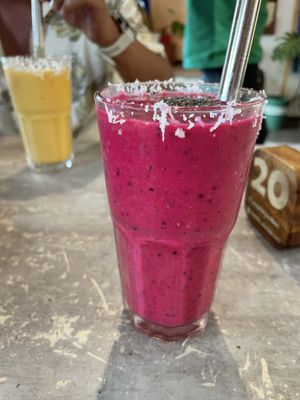 Dragon shake and mango smoothiee  at Roots Plant-Based Cafe in Da Nang