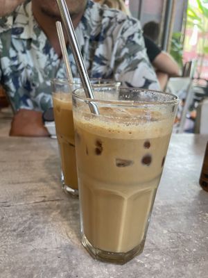Iced lattee  at Roots Plant-Based Cafe in Da Nang
