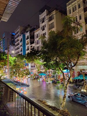 Wright outside at Roots Plant-Based Cafe in Da Nang