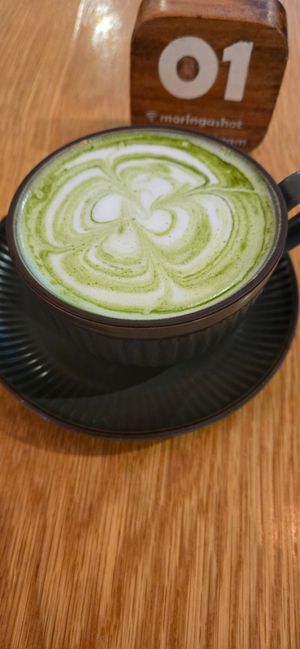 Matcha latte at Roots Plant-Based Cafe in Da Nang