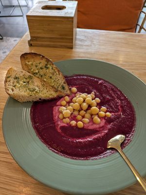 Beets and Chickpea Soup at Roots Plant-Based Cafe in Da Nang