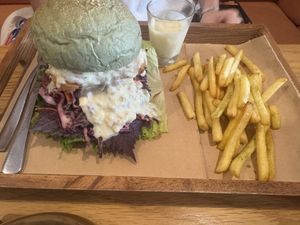 katsu burger  at Roots Plant-Based Cafe in Da Nang