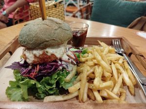Katsu Burger at Roots Plant-Based Cafe in Da Nang