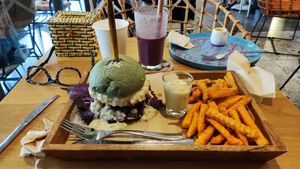 My favorite katsu burger in Da Nang ✌️ at Roots Plant-Based Cafe in Da Nang