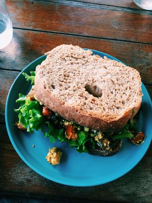 Scrambled tofu sandwich at Roots Plant-Based Cafe in Da Nang