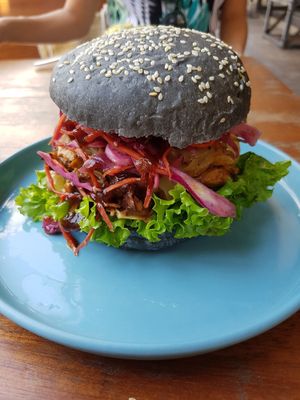 Pulled Jackfruit Burger (without fries) at Roots Plant-Based Cafe in Da Nang