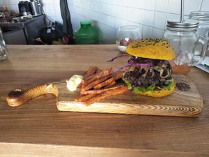 BBQ burger at Roots Plant-Based Cafe in Da Nang